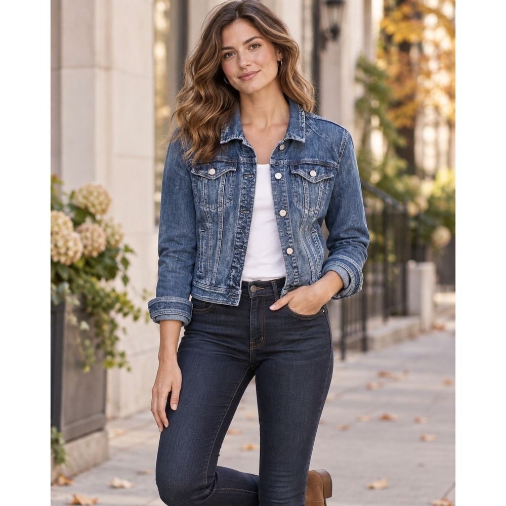 Pilcro and the Letterpress Y2K Denim Jacket Americana Trucker Classic Blue Large